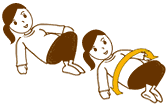 あおむけに寝て、ひざを立てる ひざをくっつけたまま左右にゆっくり倒す