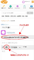 ブログ投稿の「ベビカムおもちゃフォト2016に参加する」にチェックして写真をアップ