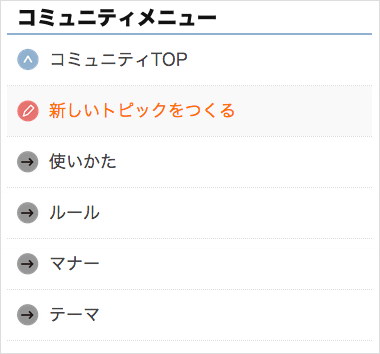 1.投稿したいテーマ内のコミュニティメニューで「新しいトピックをつくる」をクリック。