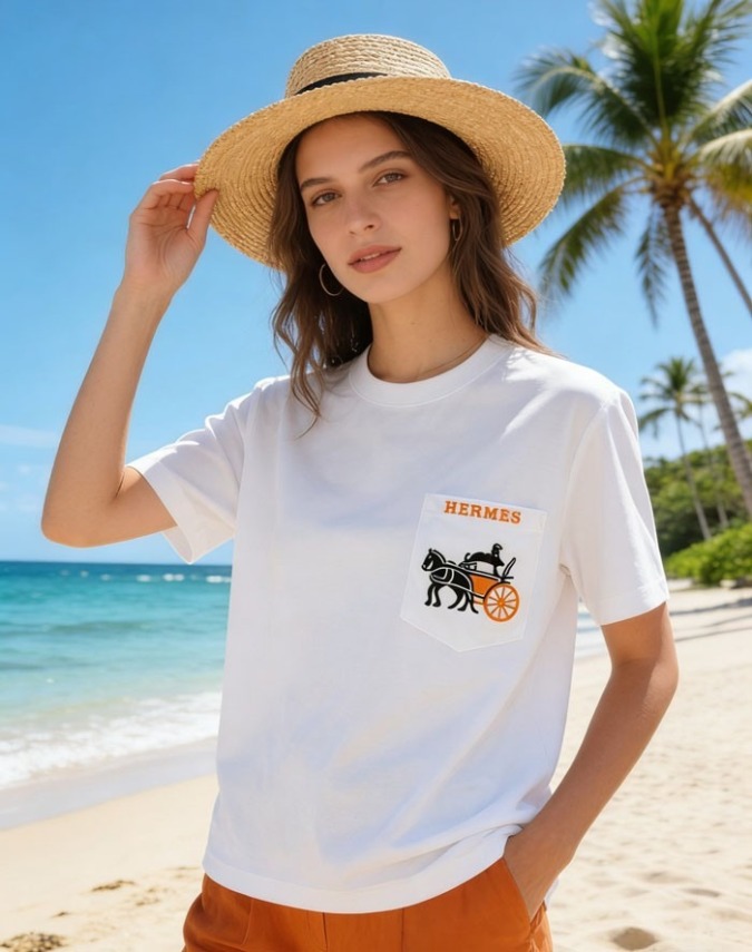 26SS 春夏 エルメスクルー ネック Tシャツ 夏服 大人 カジュアル